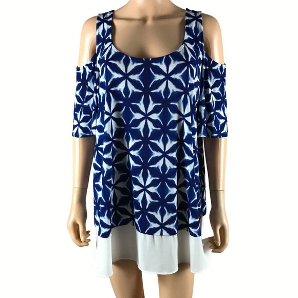 KAREN KANE Blue Kaleidoscope Stretch Jersey Top Plus 2X - Picture 1 of 6